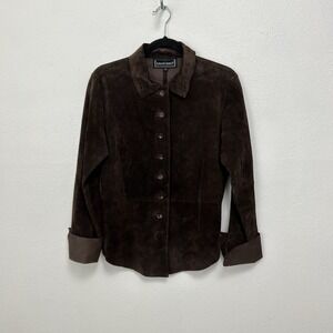 VTG 90s Saguaro Brown Western Cowgirl Suede Leather Shirt Shacket Sz M Retro